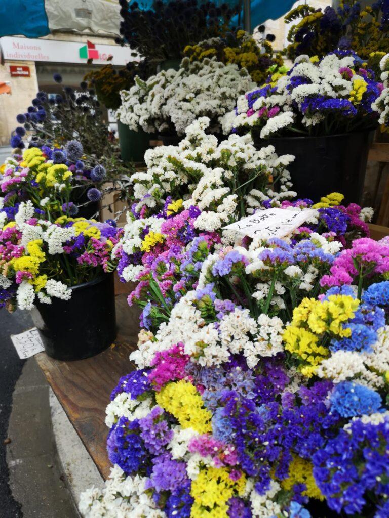 Colourful statice flowers at a French market